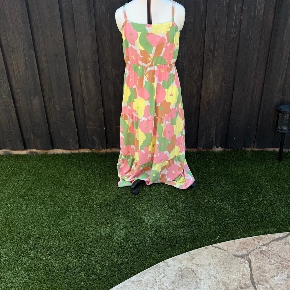 Sanctuary Orange and Pink Spaghetti Strap Midi Sundress